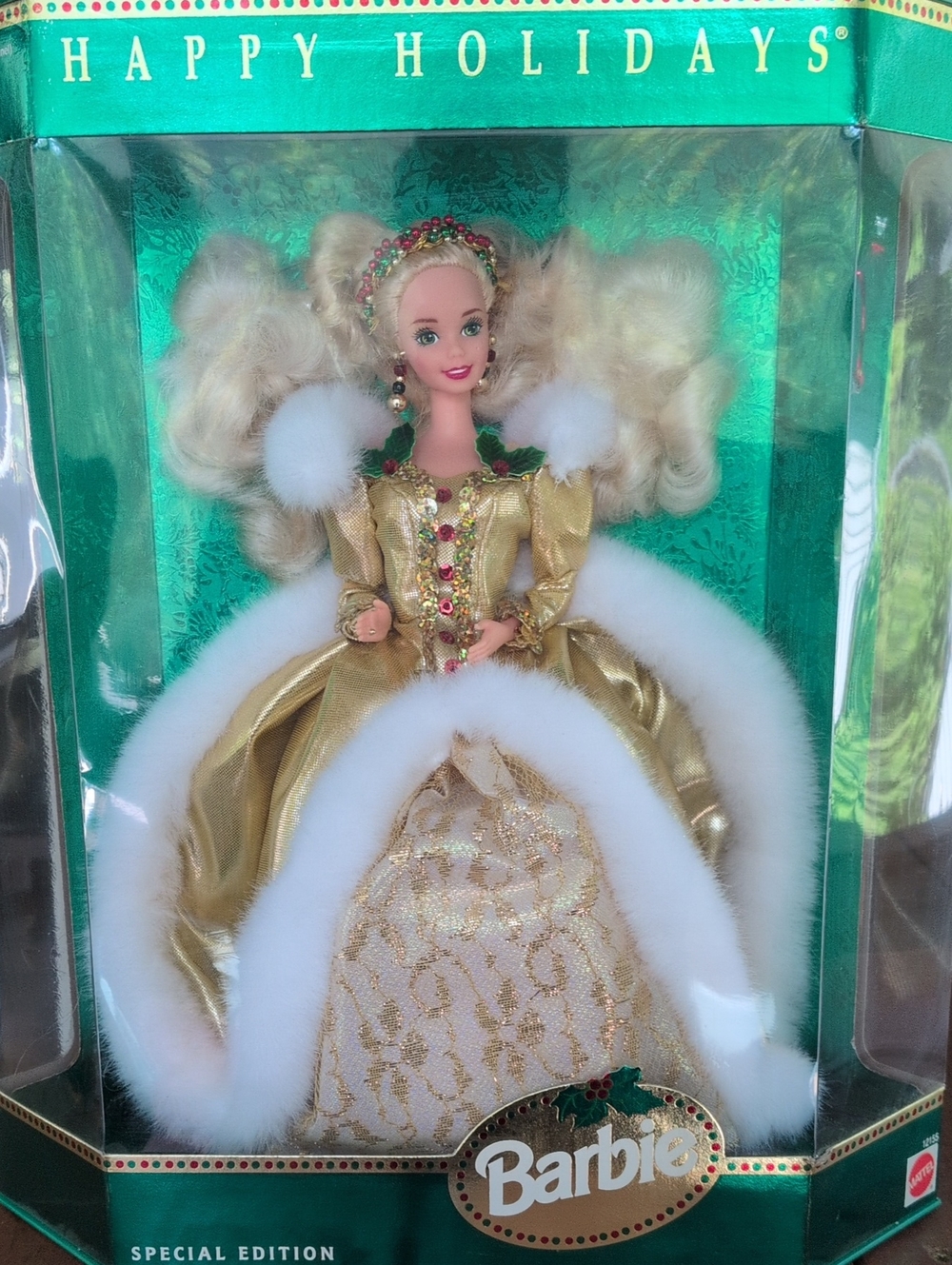1994 Happy Holidays Special Edition Barbie Doll - Gold, White & Green Accents